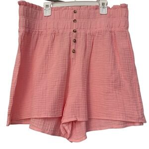 Simply Southern Pink Gauze High Waist Smocked Shorts Taffy M/L